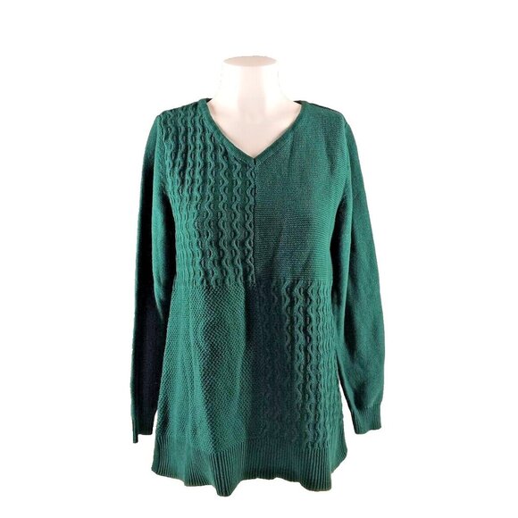 NWT KAREN SCOTT Fall Textured Sweater M(8-10) Pullover Green V-neck 100%Cotton - Picture 1 of 15